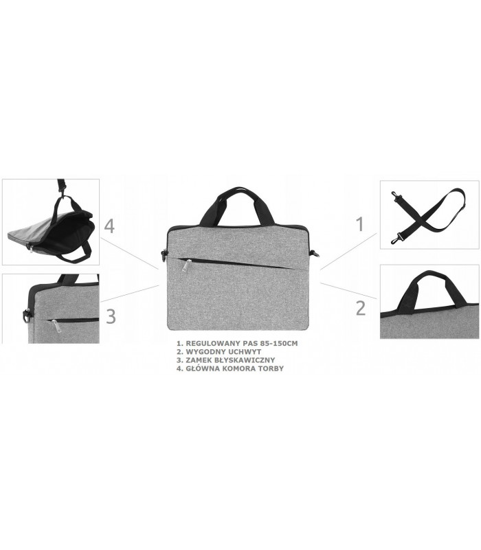 Torba na Laptop 14 na ramię Pokrowiec Teczka szara