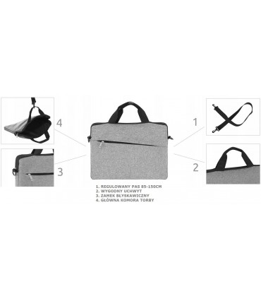 Torba na Laptop 14 na ramię Pokrowiec Teczka szara