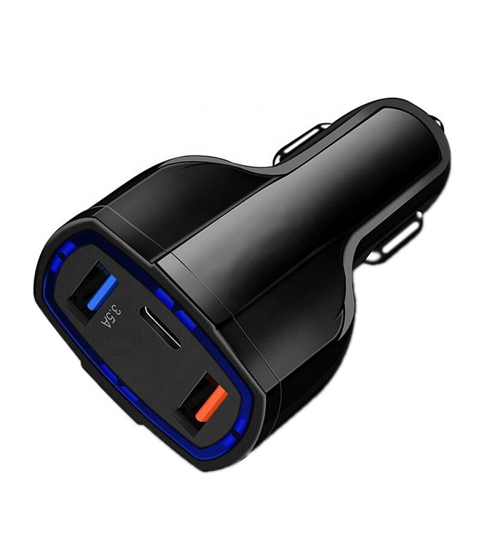 Solidna ładowarka samochodowa 2xUSB QC 3.0 TYP-C