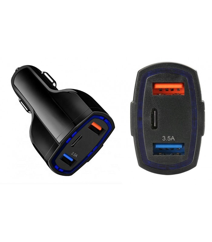 Solidna ładowarka samochodowa 2xUSB QC 3.0 TYP-C