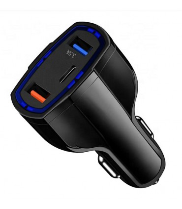 Solidna ładowarka samochodowa 2xUSB QC 3.0 TYP-C