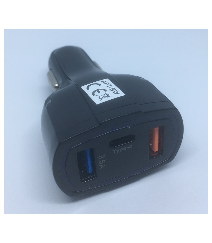 Solidna ładowarka samochodowa 2xUSB QC 3.0 TYP-C