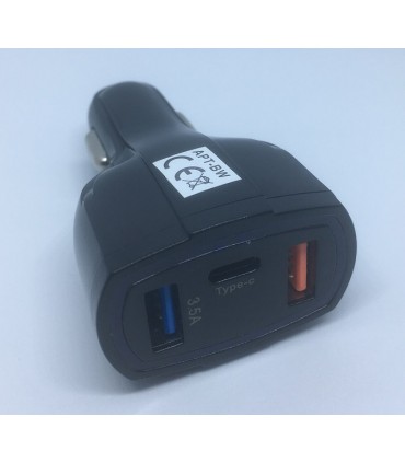 Solidna ładowarka samochodowa 2xUSB QC 3.0 TYP-C