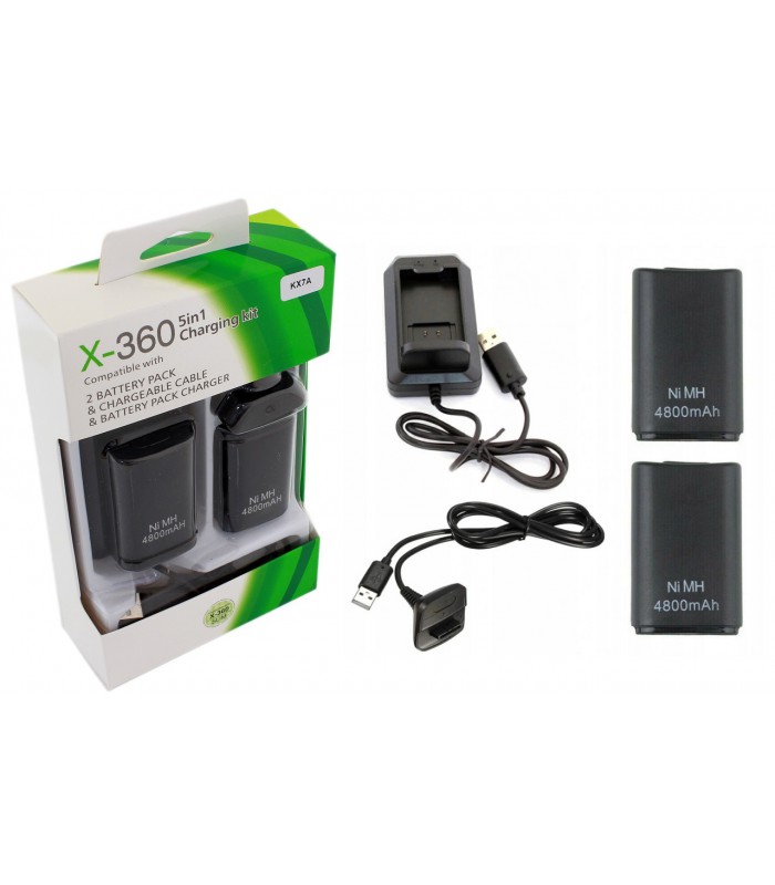 Ładowarka + 2x Bateria Aku + Kabel Xbox 360 czarny