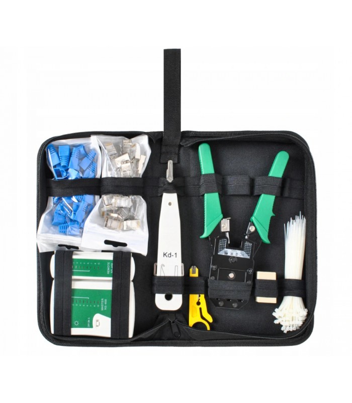 Zestaw sieciowy 8w1 tester zaciskarka wtyki RJ45 