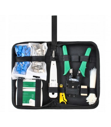Zestaw sieciowy 8w1 tester zaciskarka wtyki RJ45 