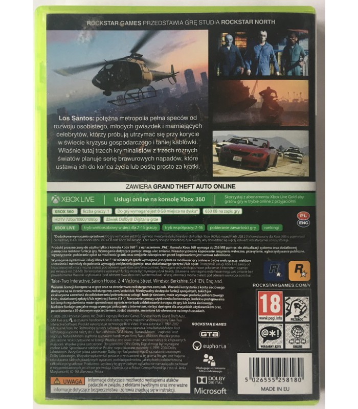 GTA 5 V Grand Theft Auto gra XBOX 360 PL