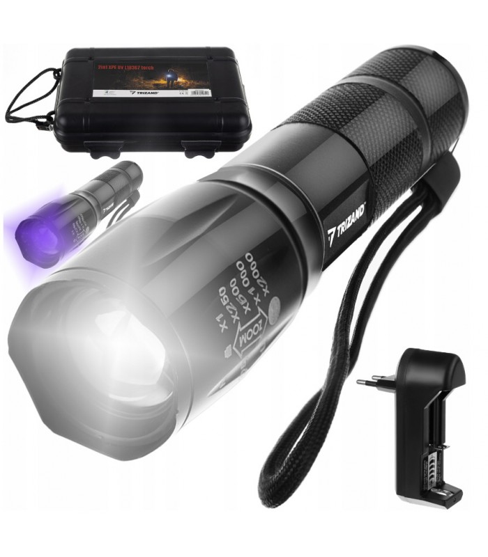 Latarka 2w1 Taktyczna CREE Led Zoom UV