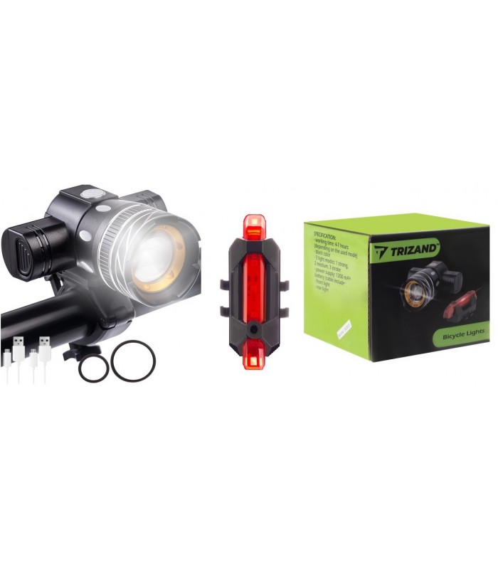 Mocna Lampka T6 ZOOM Przód + Tylne Światło Rower