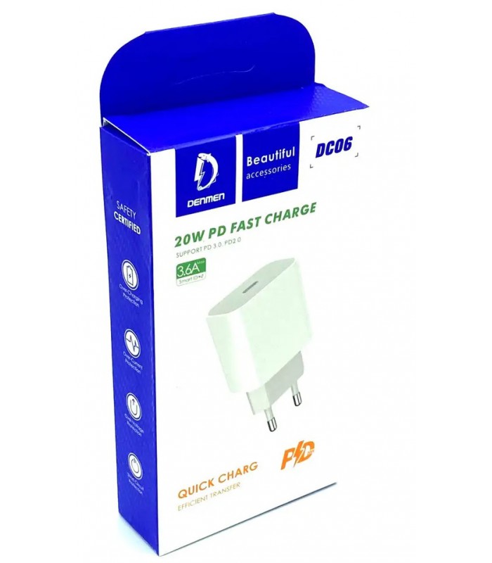 Szybka Ładowarka sieciowa DENMEN FAST 20W 3,6A Typ C