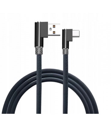 Solidny Kabel USB typ C 2A  Kątowy oplot 1m czarny