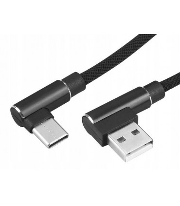 Solidny Kabel USB typ C 2A  Kątowy oplot 1m czarny