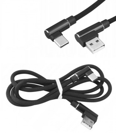 Solidny Kabel USB typ C 2A  Kątowy oplot 1m czarny