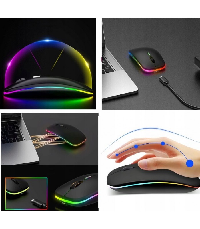 Mysz Bezprzewodowa PC Laptop SLIM Led bez baterii Cicha Mysz Dunmoon