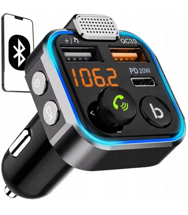 Transmiter Bluetooth FM Ładowarka 2x USB + Typ-C
