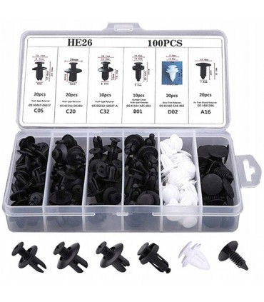 Zestaw uniwersalnych spinek kołków 100 szt. samochodowych