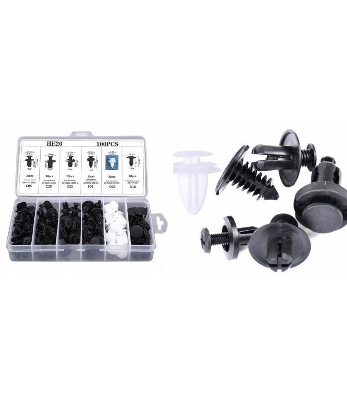 Zestaw uniwersalnych spinek kołków 100 szt. samochodowych