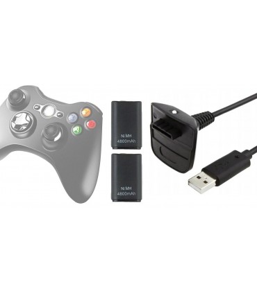 Ładowarka + 2x Bateria Aku + Kabel Xbox 360 czarny