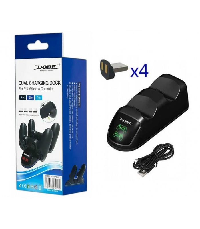 Ładowarka Stacja dokująca 2 Pady PS4 + 4 Adaptery