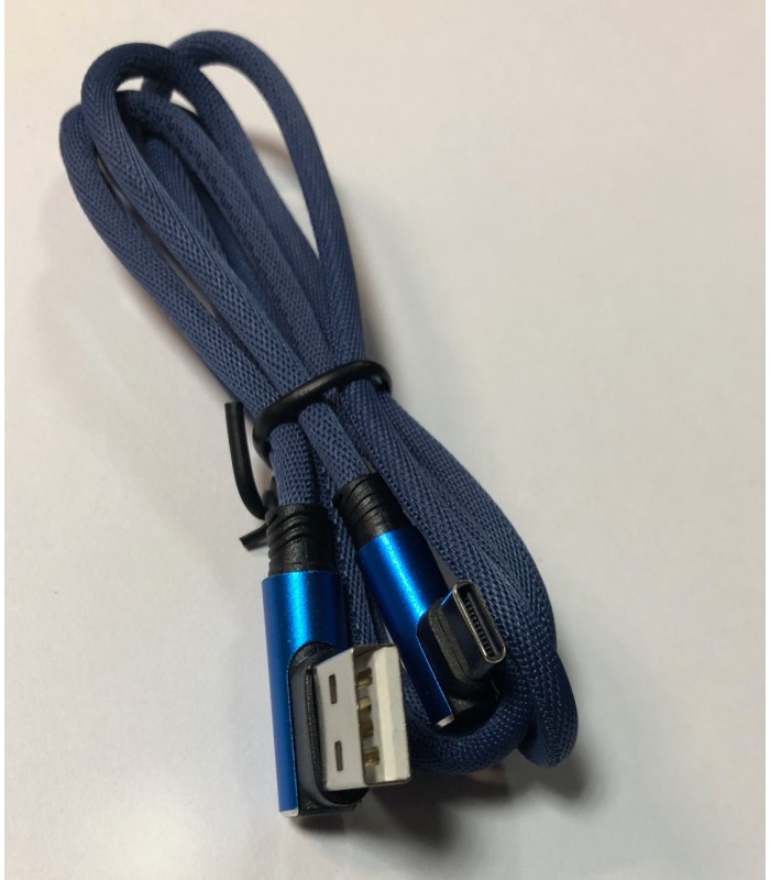 Solidny Kabel USB typ C Kątowy 2A QC oplot 1m Blue