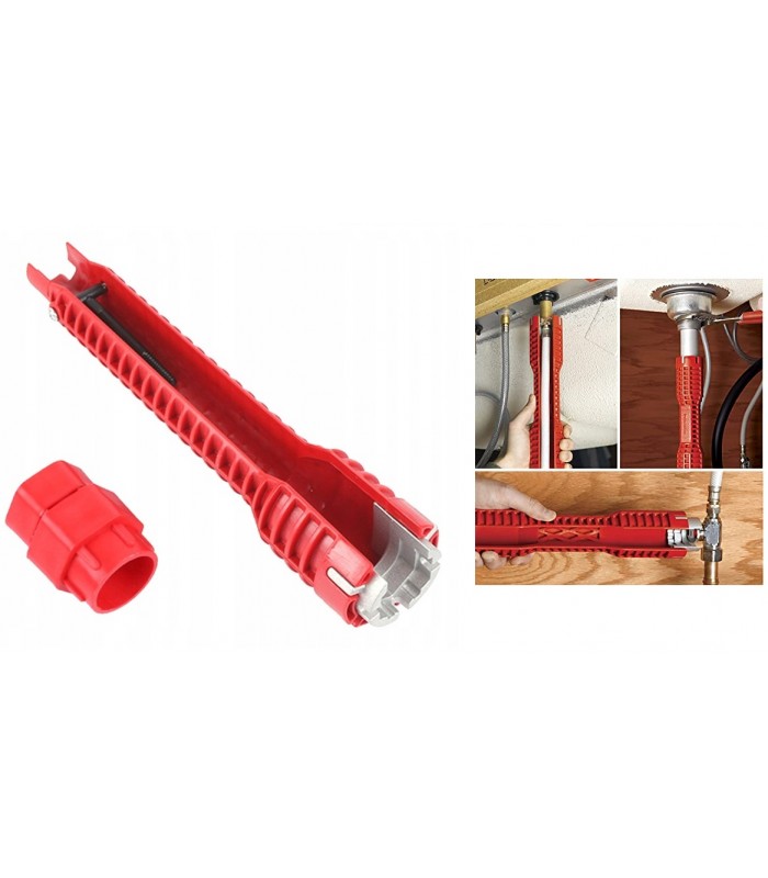 Klucz 2w1 do montażu kranu zlewów poziomnica