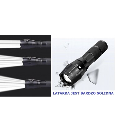 Mocna Latarka Taktyczna Zoom Aku 18650 + Ładowarka * LED Cree ZOOM