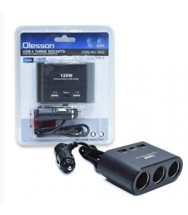 Ładowarka 120W USB-C Rozdzielacz 3x zapalniczki 12V 24V QC USB