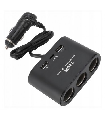 Ładowarka 120W USB-C Rozdzielacz 3x zapalniczki 12V 24V QC USB