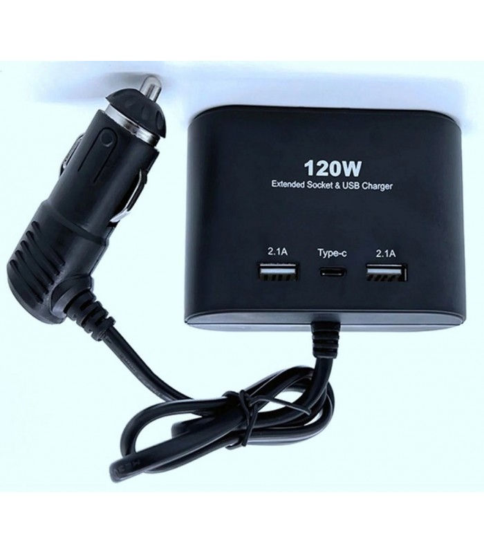 Ładowarka 120W USB-C Rozdzielacz 3x zapalniczki 12V 24V QC USB