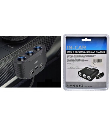 Ładowarka 120W USB-C Rozdzielacz 3x zapalniczki 12V 24V QC USB