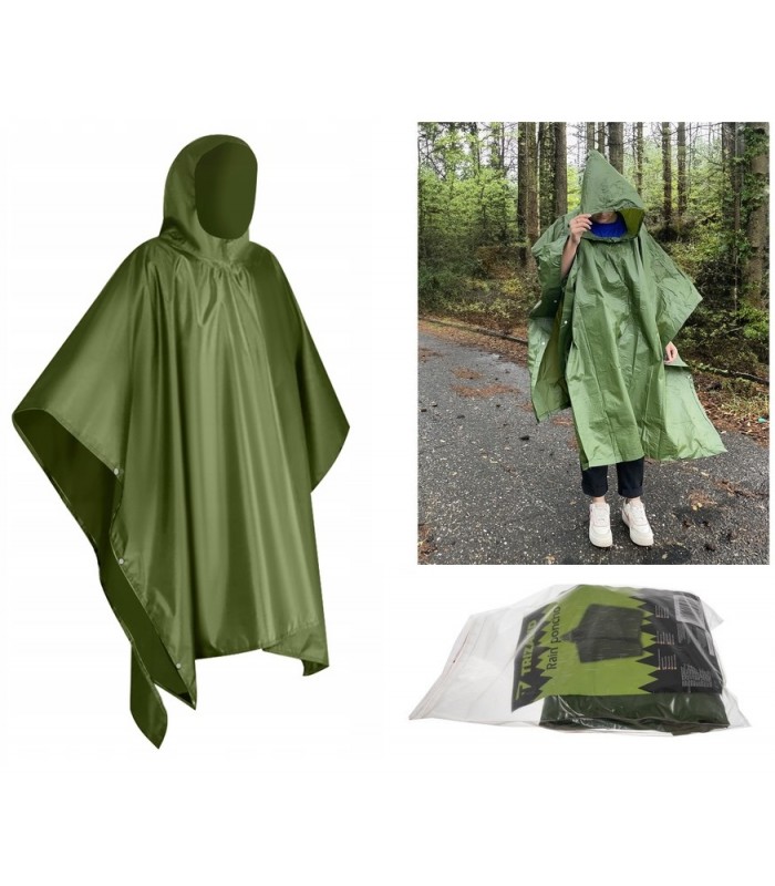 Zielona Peleryna Płaszcz Poncho Kaptur Rower Spacery Przeciwdeszczowe