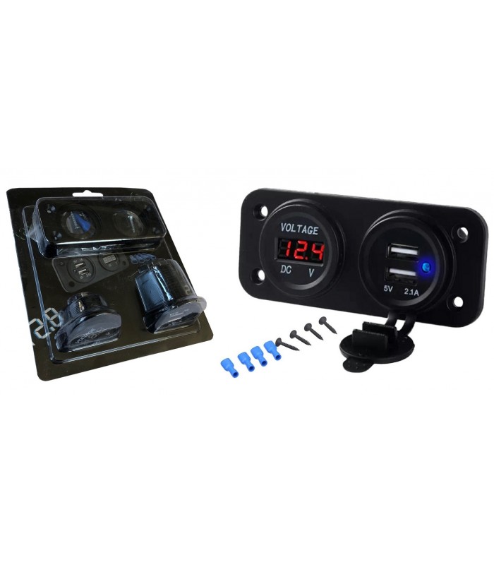 Panel 2w1 Ładowarka 12V 2x USB 5V Woltomierz