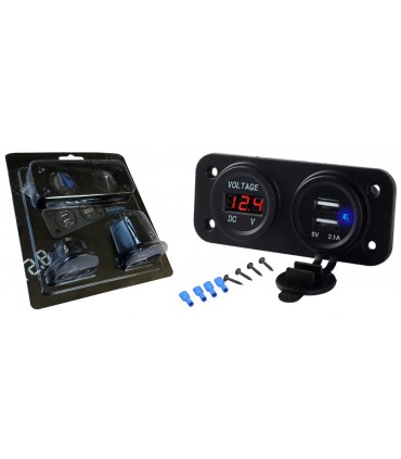 Panel 2w1 Ładowarka 12V 2x USB 5V Woltomierz