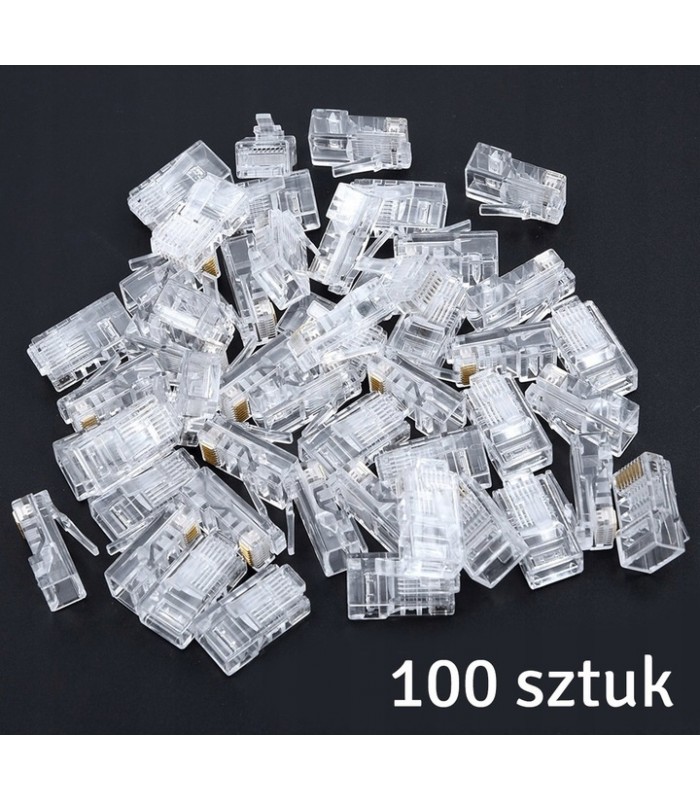 Zestaw końcówek RJ-45 8P8C 100 sztuk Sieciowe Internet Lan 5E