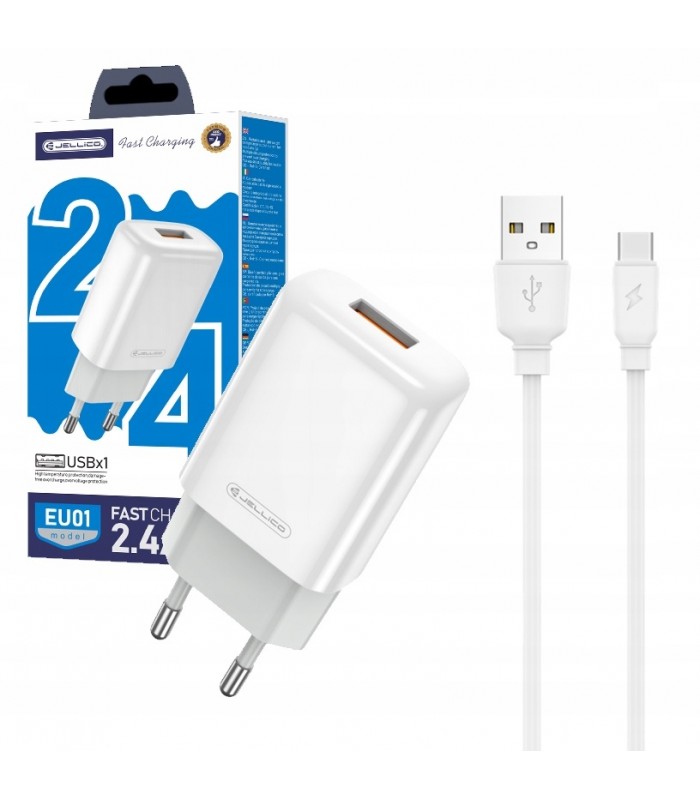Ładowarka USB 12W 2.4A + Kabel Typ C 1m JELLICO EU01