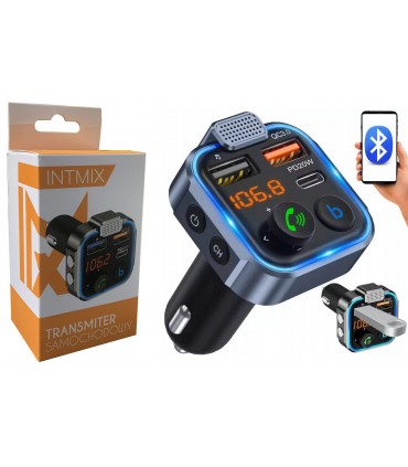 Transmiter Bluetooth FM Ładowarka 2x USB + Typ-C