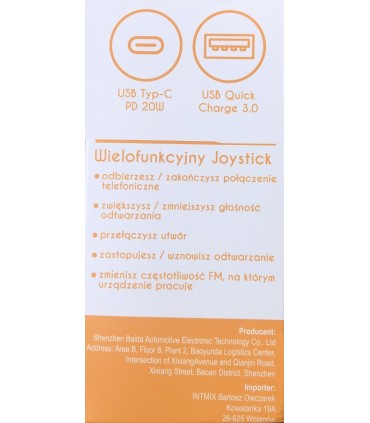 Transmiter Bluetooth FM Ładowarka 2x USB + Typ-C